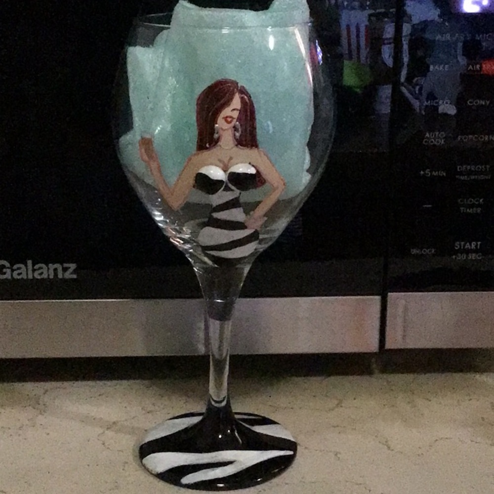 Zebra Print Wine Glass with Woman Design